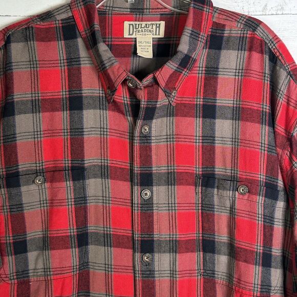 Duluth Trading Co Red Gray Plaid Flannel Shirt 3XL Tall - Picture 2 of 4